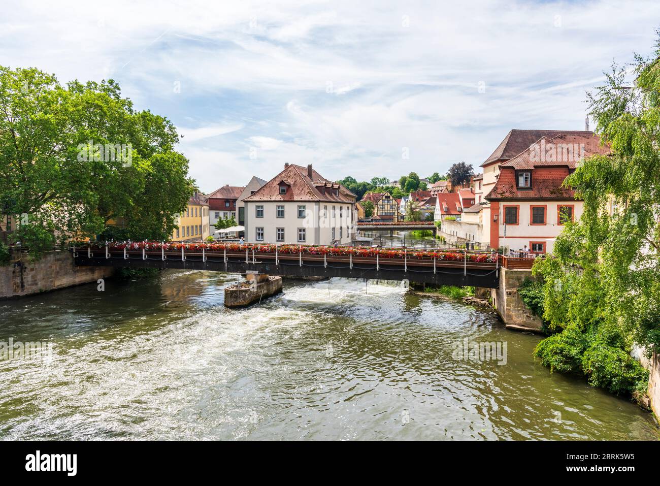 Houses on the left arm of the river Regnitz, Bamberg, Upper Franconia, Bavaria, Germany Stock Photo