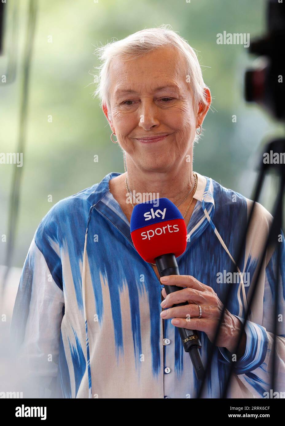 New York, USA, 8th. September 2023. Martina Navratilova working as TV expert for SKY Sports during the US  Open  tournament at the Billie Jean King National Tennis Center on Friday 8 September 2023. © Juergen Hasenkopf / Alamy Live News Stock Photo
