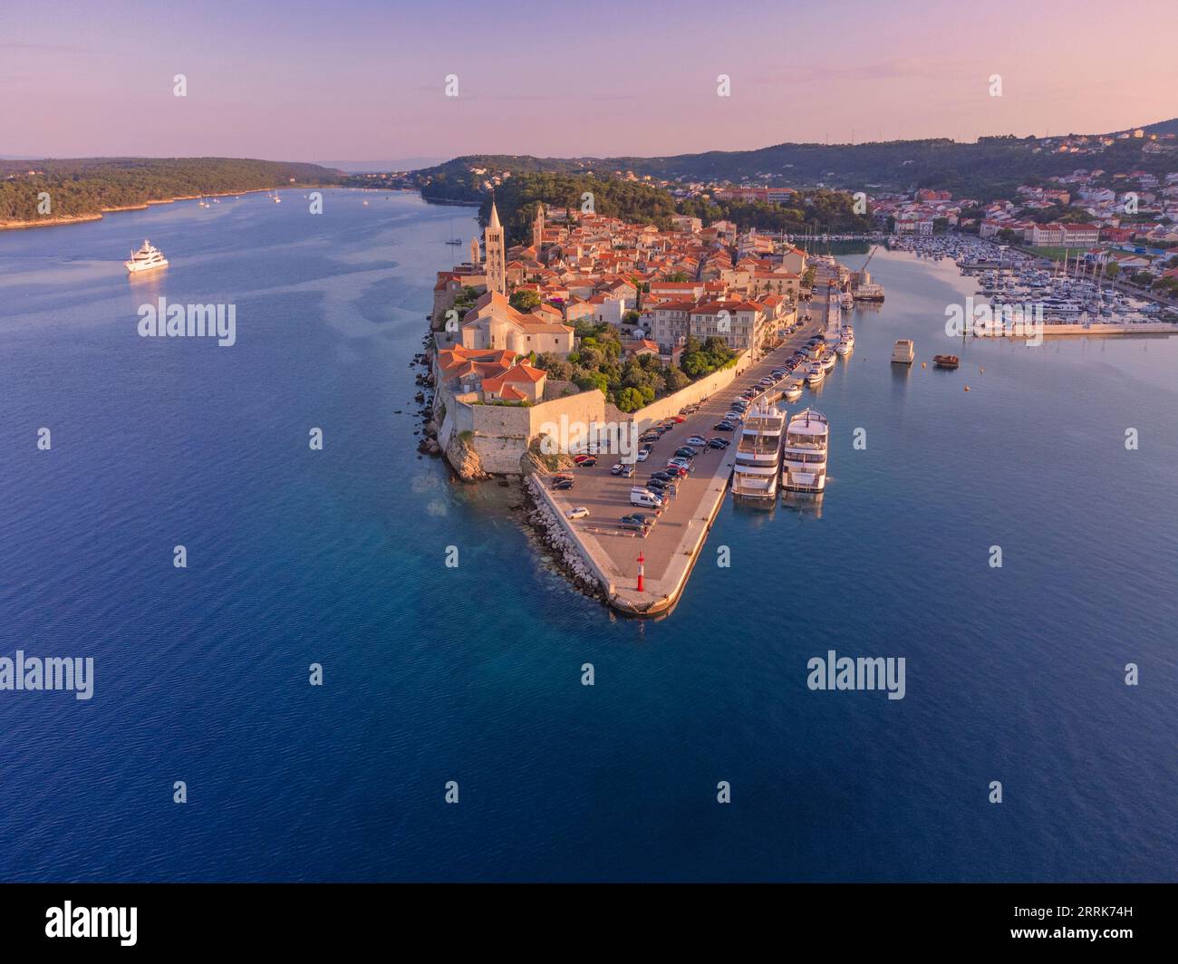 Europe, Croatia, Primorje-Gorski Kotar County, island of Rab, elevated view of the Rab town Stock Photo