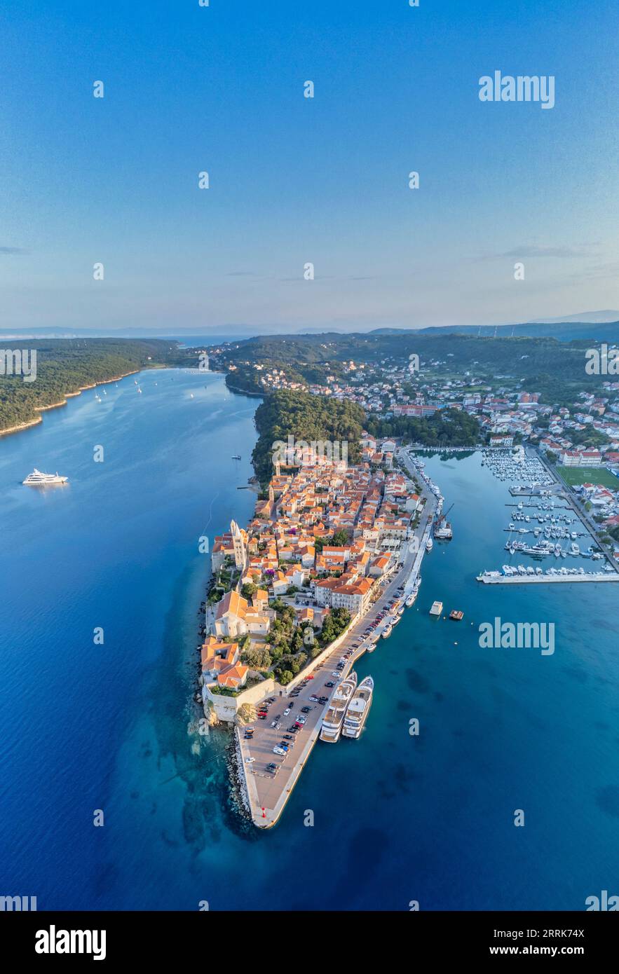 Europe, Croatia, Primorje-Gorski Kotar County, island of Rab, elevated view of the Rab town Stock Photo