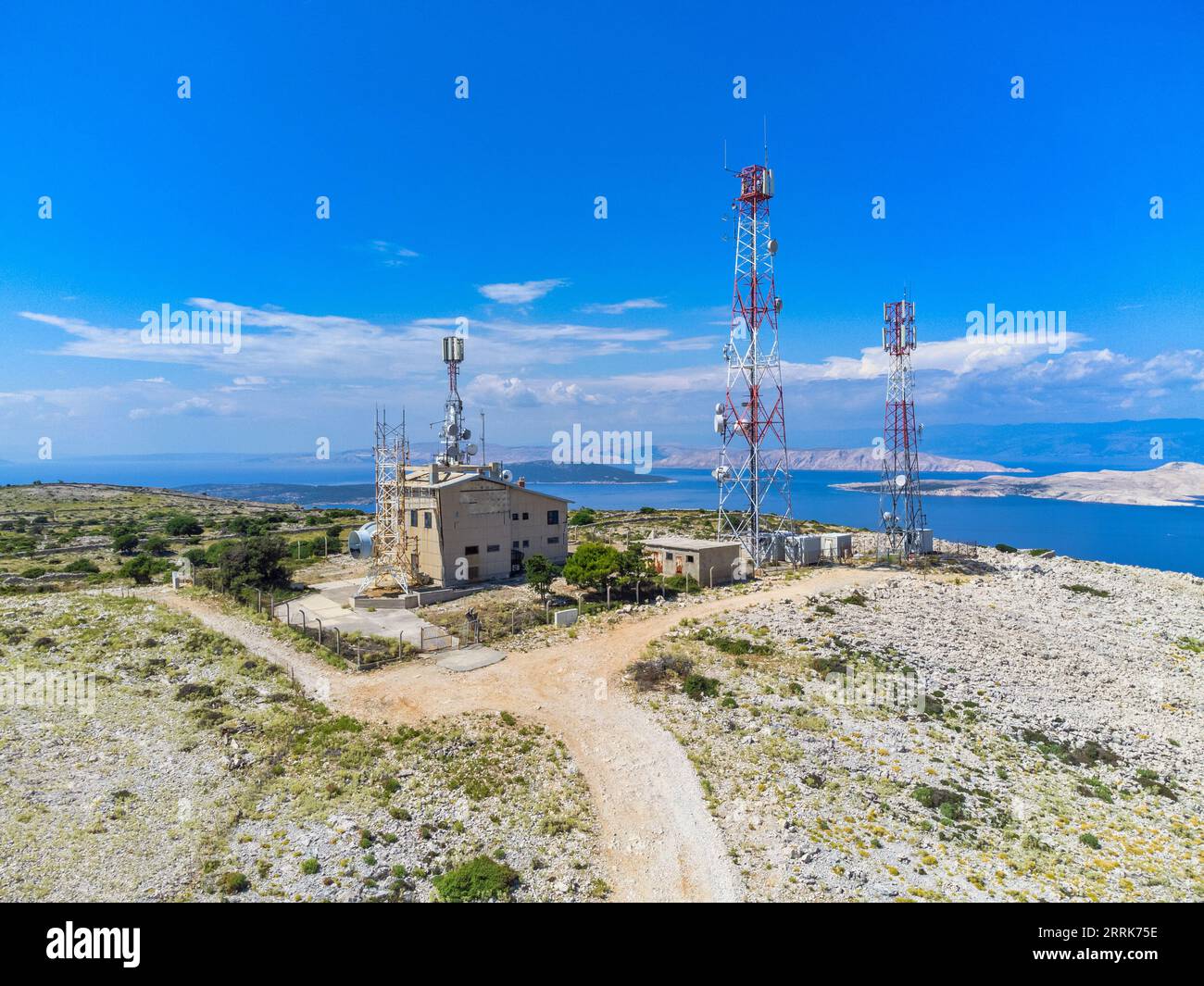 Europe, Croatia, Primorje-Gorski Kotar County, Mundanije, island of Rab, elevated telecommunications post in the Kamenjak mountain Stock Photo