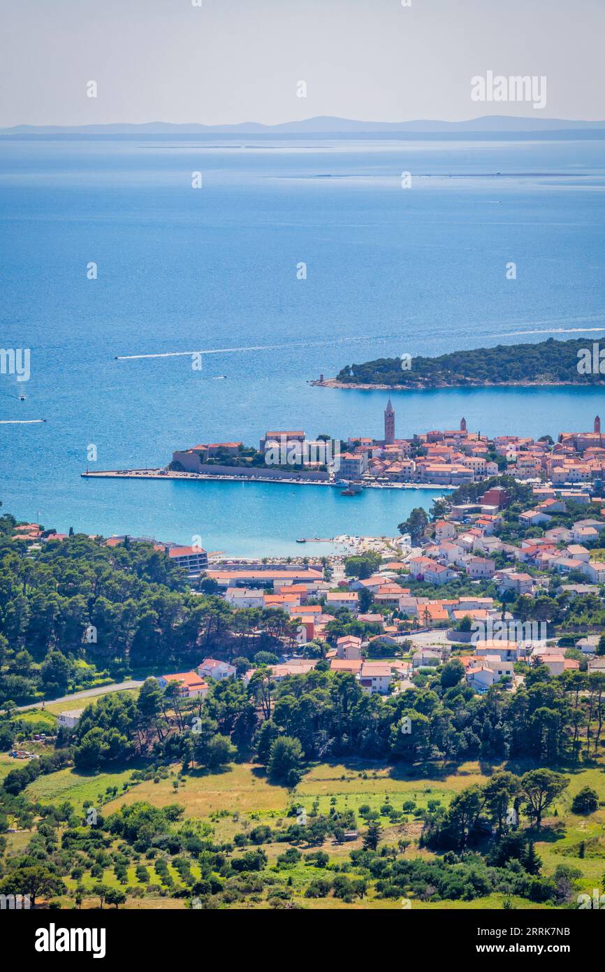 Croatia, Primorje-Gorski Kotar County, elevated view on the city of Rab, Rab island Stock Photo