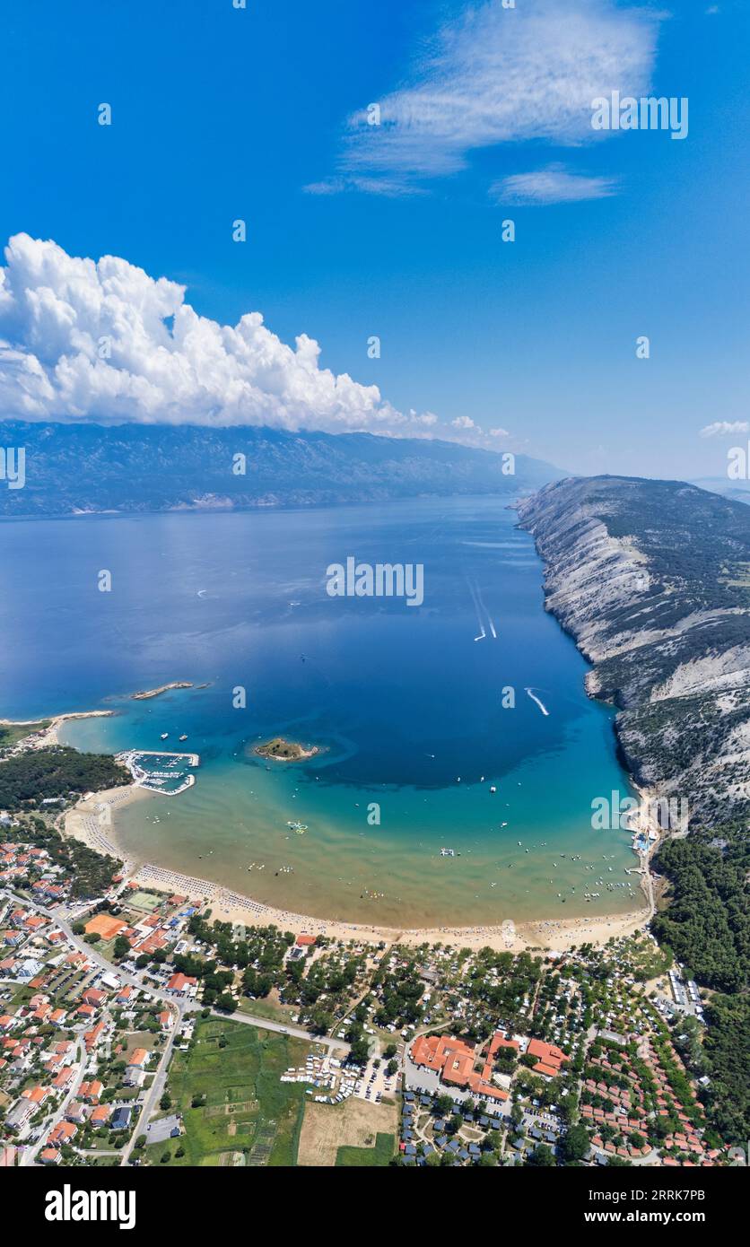 Croatia, Primorje-Gorski Kotar County, Rab island, elevated view of the Rajska Plaza (Paradise Beach) in Lopar Stock Photo