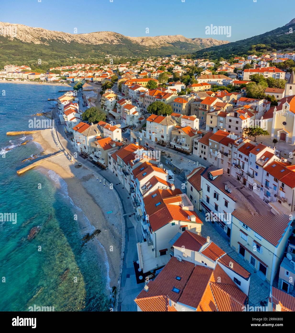 Croatia, Kvarner bay, Primorje Gorski Kotar County, island of Krk, view of Baska, tourist resort on the Adriatic sea Stock Photo
