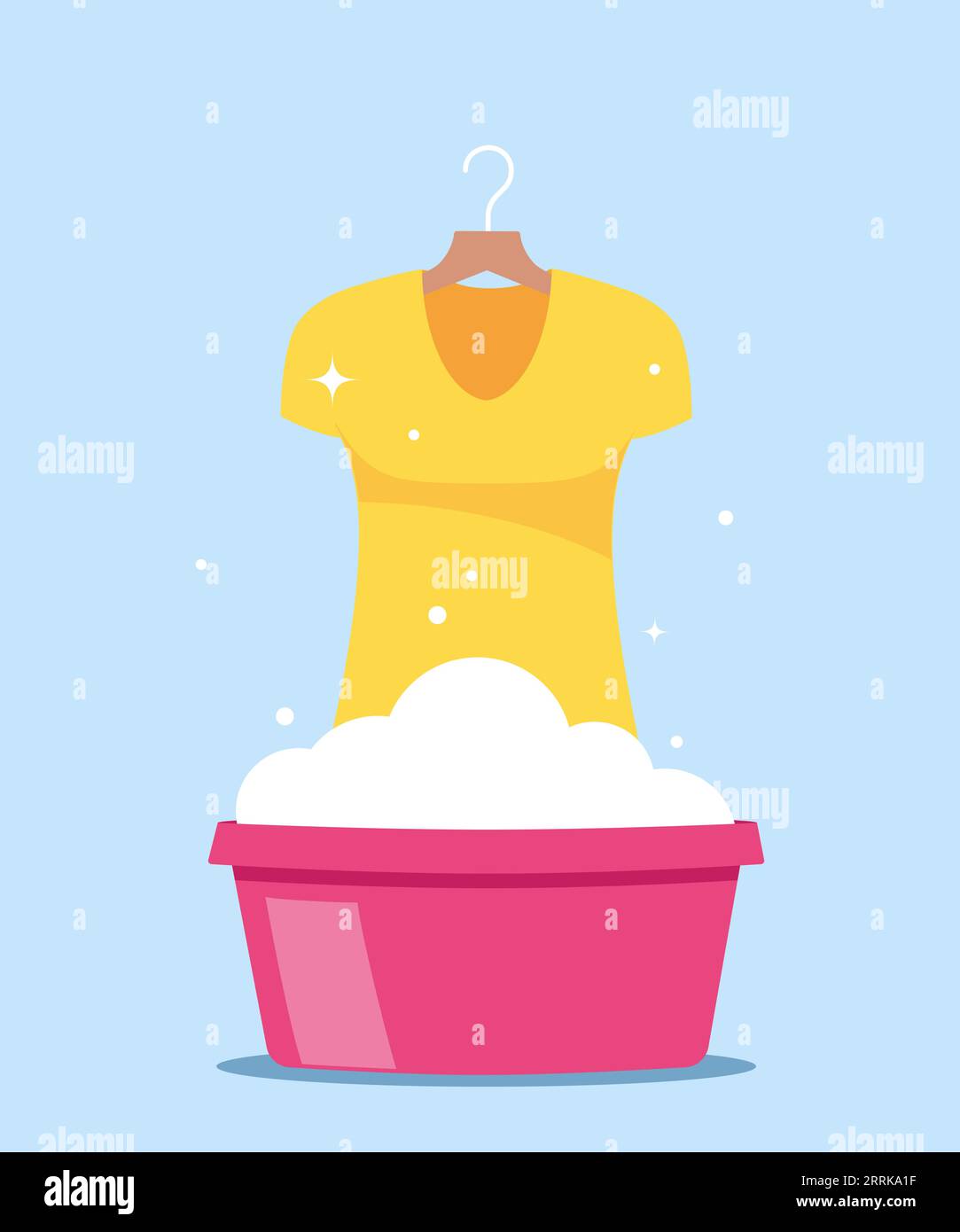 Washing clothes in basin of soapy water. Clean and wash. Stain removal