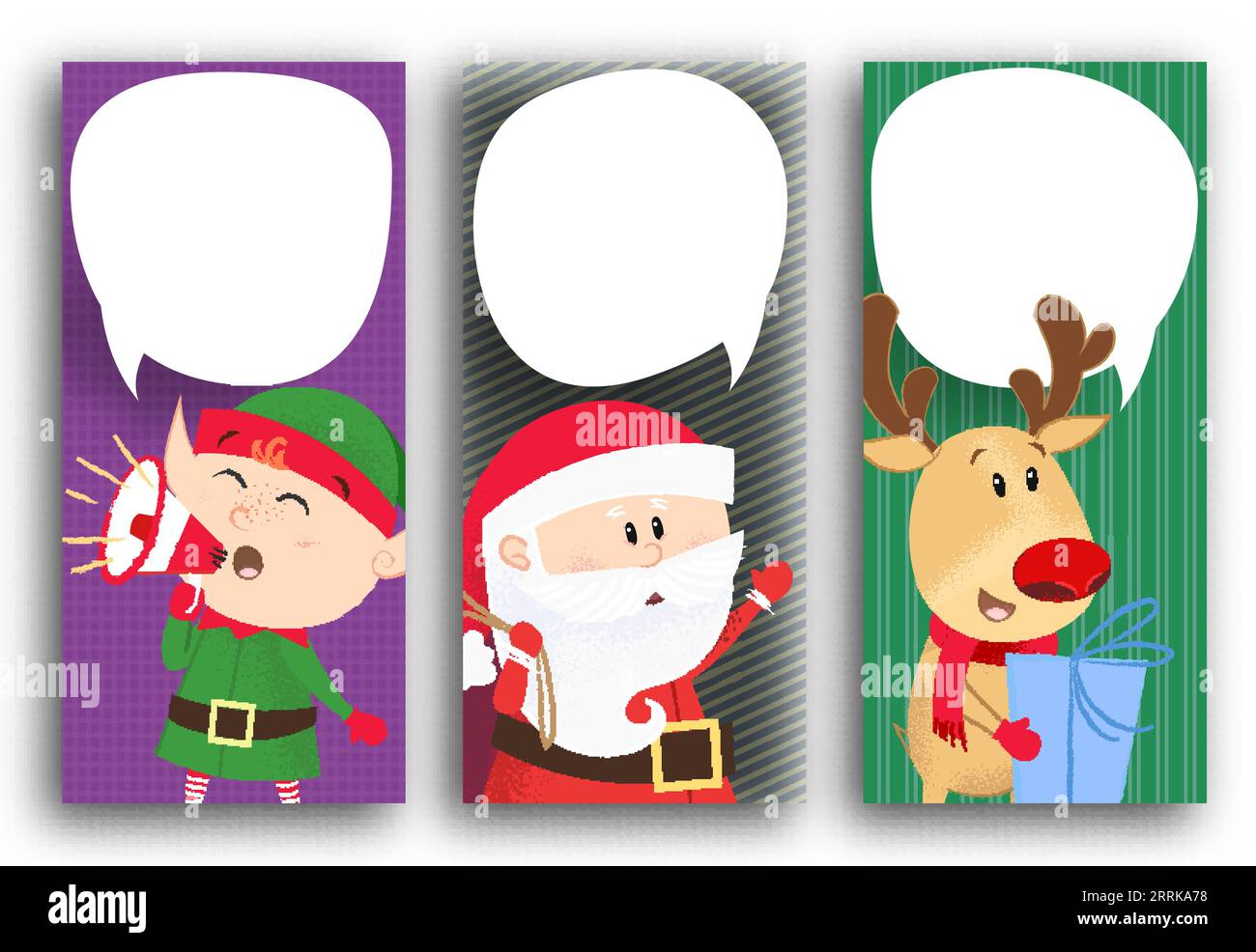 Poster design with deer, Santa and elf Stock Vector
