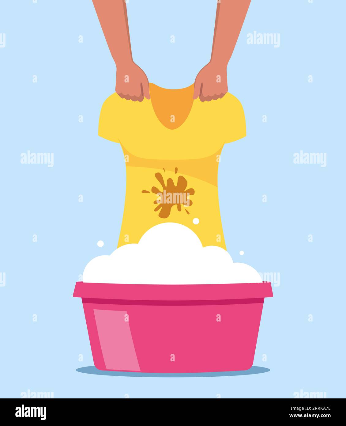 Washing clothes in basin of soapy water. Clean and wash. Stain removal