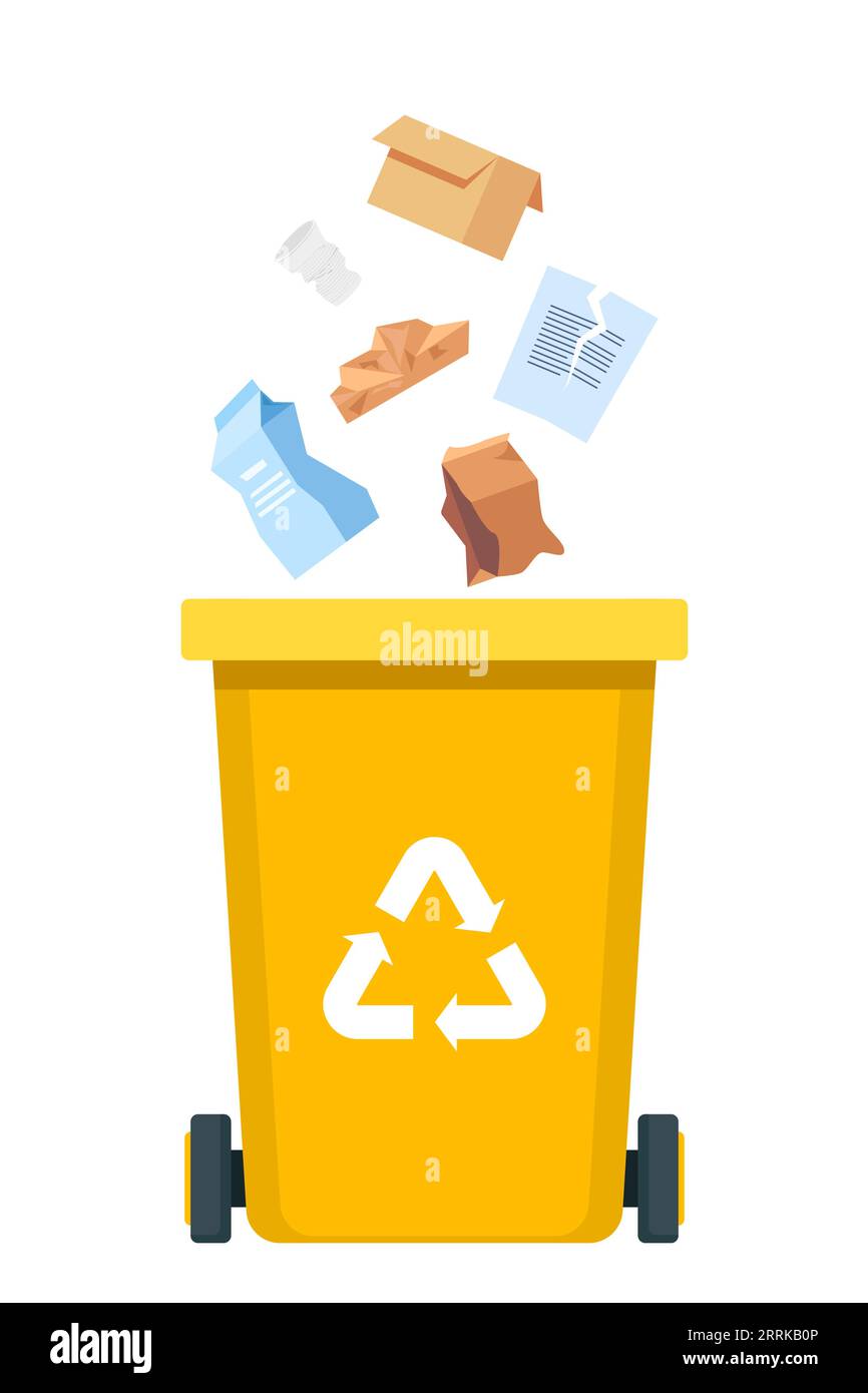 A group of three trash cans sitting next to each other. Recycling bins 3  refuse bins yellow. - PICRYL - Public Domain Media Search Engine Public  Domain Search, image size:866x1390