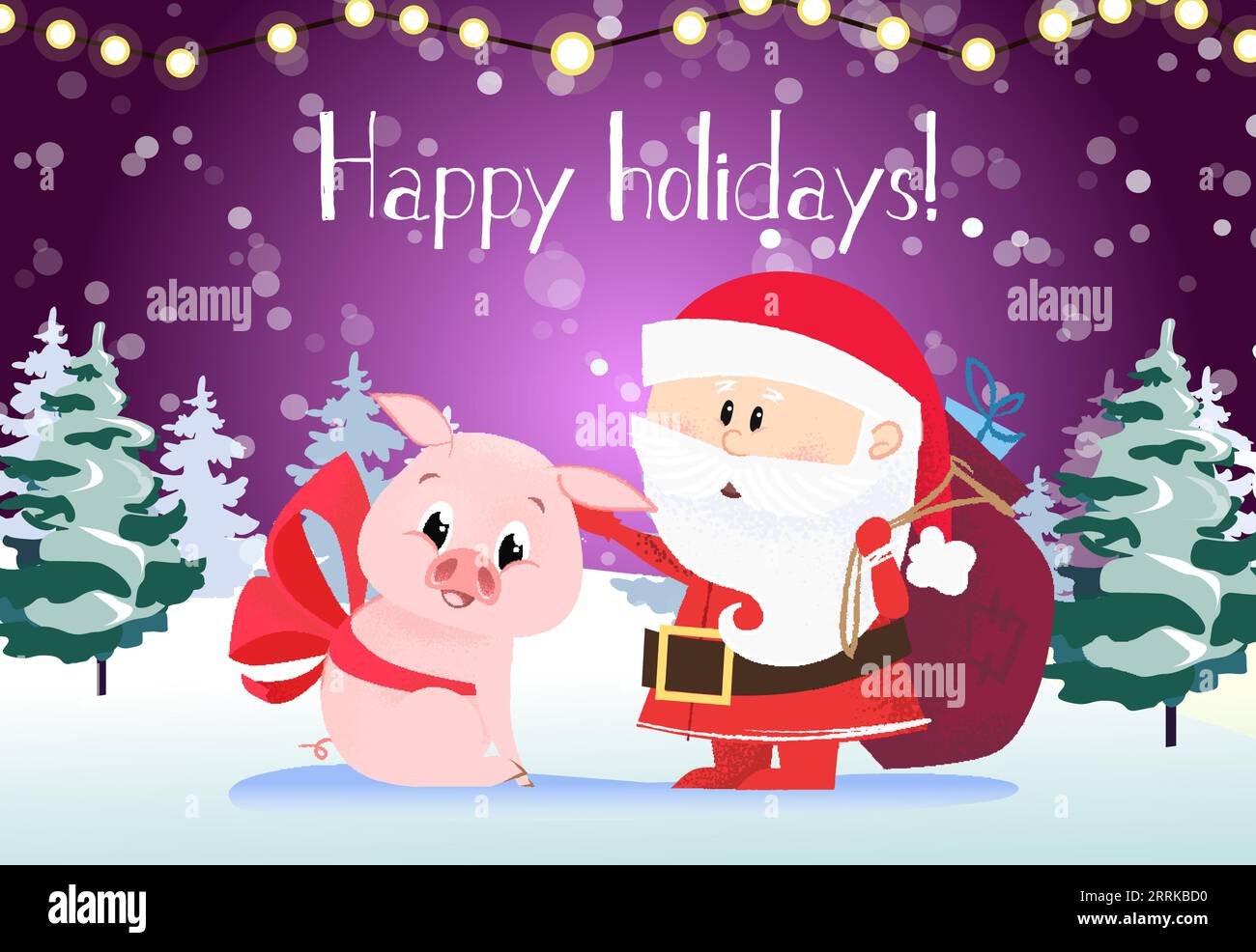 Happy holidays greeting card design. Cute pig Stock Vector Image & Art