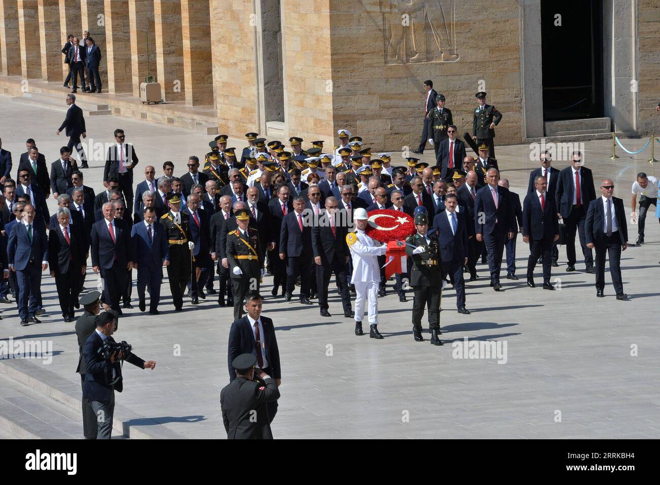 220830 -- ANKARA, Aug. 30, 2022 -- Turkish President Recep Tayyip Erdogan attends a ceremony marking the 100th anniversary of Victory Day at the Ataturk Mausoleum in Ankara, Trkiye, on Aug. 30, 2022. Trkiye celebrated on Tuesday the 100th anniversary of Victory Day, marking the Turkish victory against Greek forces in a decisive battle during the Turkish War of Independence in 1922. Photo by /Xinhua TURKEY-ANKARA-VICTORY DAY-ANNIVERSARY MustafaxKaya PUBLICATIONxNOTxINxCHN Stock Photo