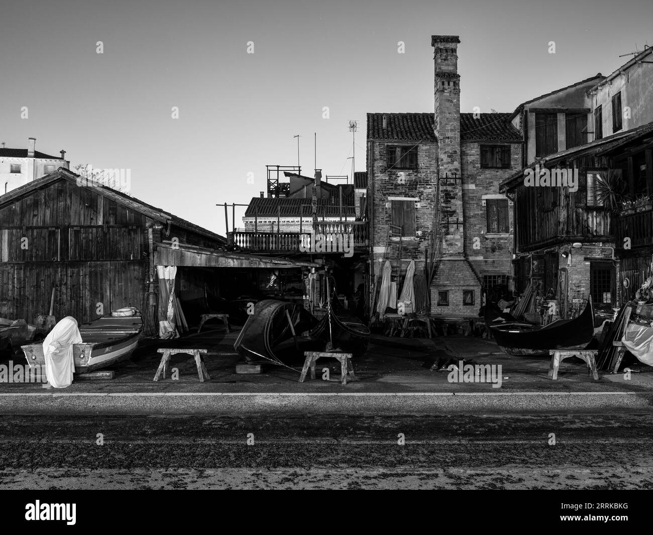Gondola shipyard on the Rio de San Trovaso, Venice, Stock Photo