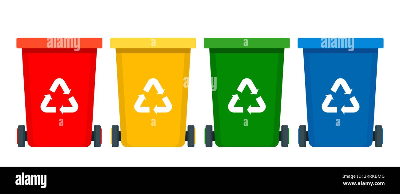 Trash sorting bins cartoon vector illustration. Waste management,  recycling. Plastic, glass and paper multicolor containers flat object.  Rubbish Stock Vector Image & Art - Alamy