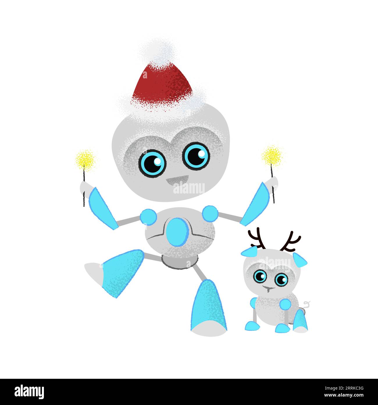 Dancing robot and robotic dog in Santa hats Stock Vector