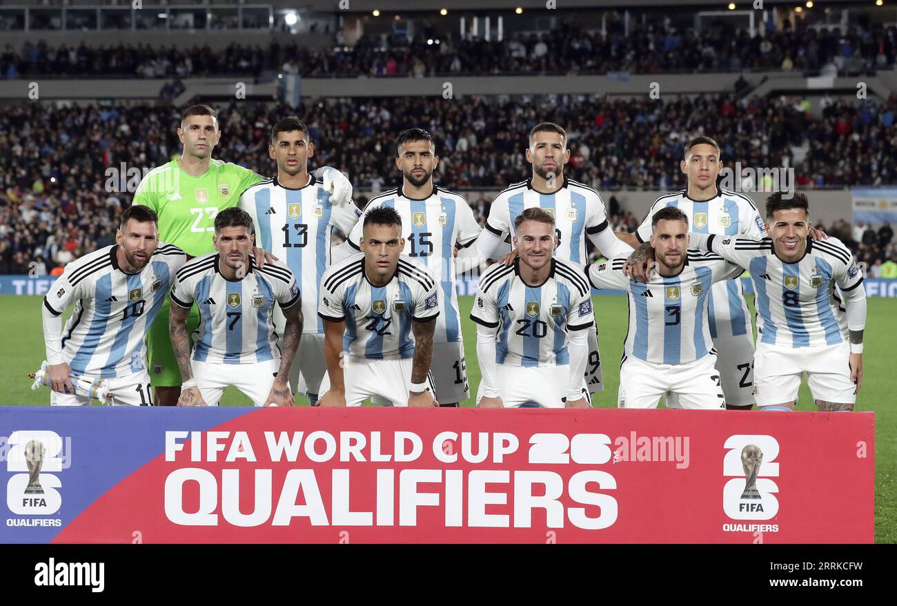 Buenos Aires, Argentina. 7th Sep 2023. Argentina’s footballers pose for a picture before the South American qualification football match for the FIFA World Cup 2026 against Ecuador at the Monumental stadium in Buenos Aires on September 7, 2023. Credit: Alejandro Pagni/Alamy Live News Stock Photo