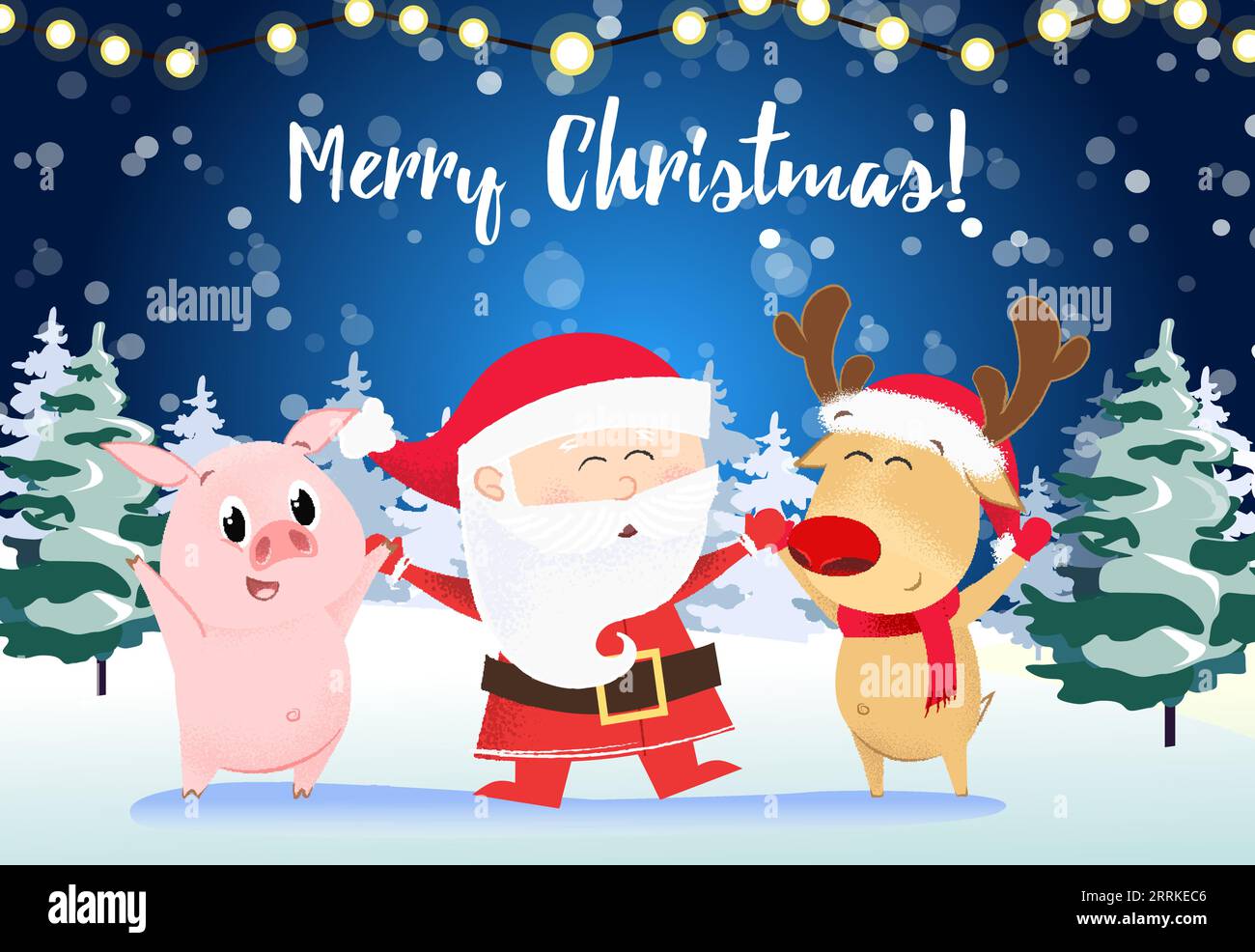 Merry Christmas greeting card design. Cartoon Santa Claus Stock Vector ...