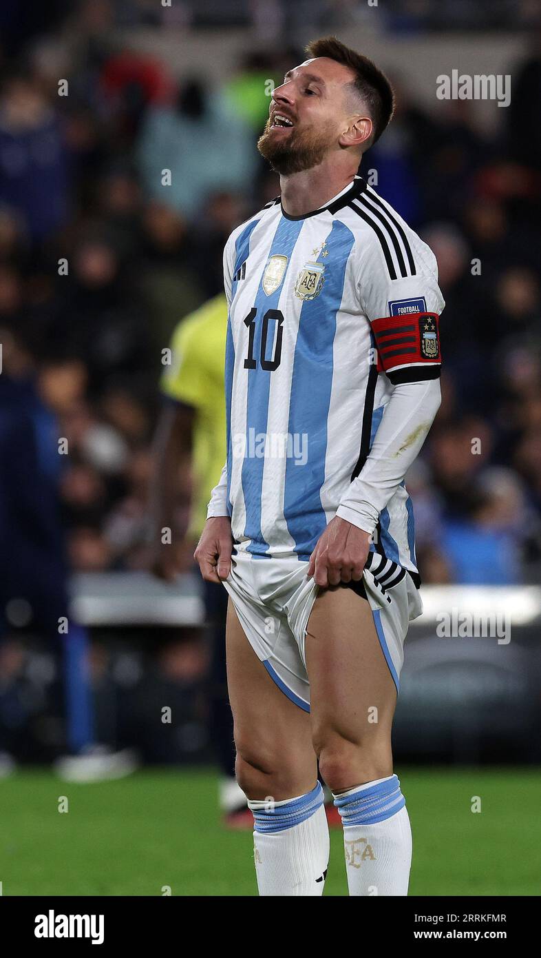 Buenos Aires, Argentina. 7th Sep 2023. Argentina's forward Lionel Messi reacts after missing a chance of goal against Ecuador during the South American qualification football match for the FIFA World Cup 2026 at the Monumental stadium in Buenos Aires on September 7, 2023. Credit: Alejandro Pagni/Alamy Live News Stock Photo