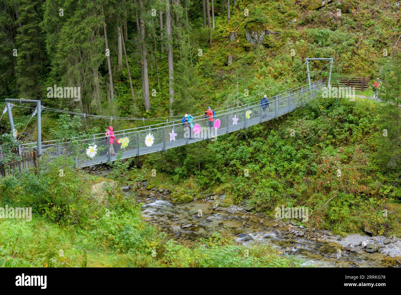 Austria, Tyrol, Zillertal, suspension bridge over the Tuxbach Stock