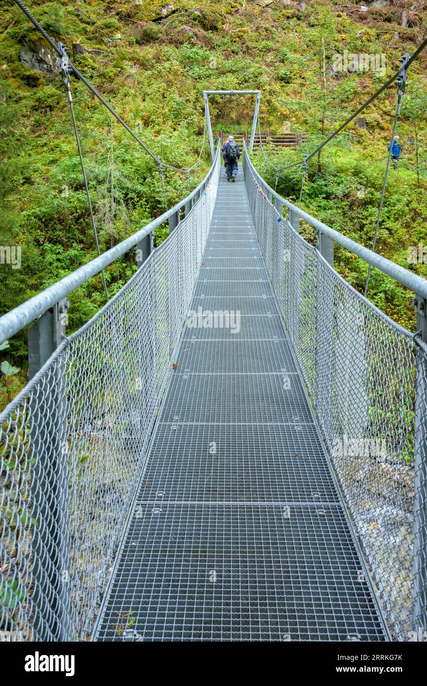 Austria, Tyrol, Zillertal, suspension bridge over the Tuxbach Stock
