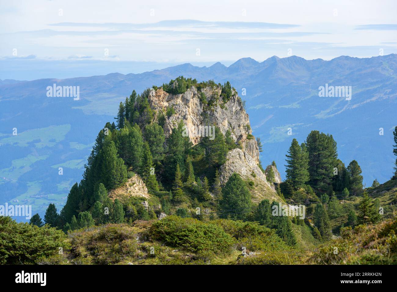 Austria, Tyrol, Zillertal, Knorren is a striking rock with via ferrata. Stock Photo