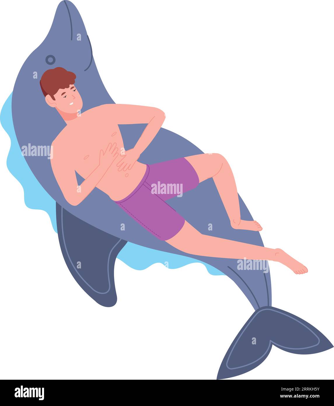 Man swimming on inflatable mattress. Cartoon pool air bed isolated on white background Stock Vector