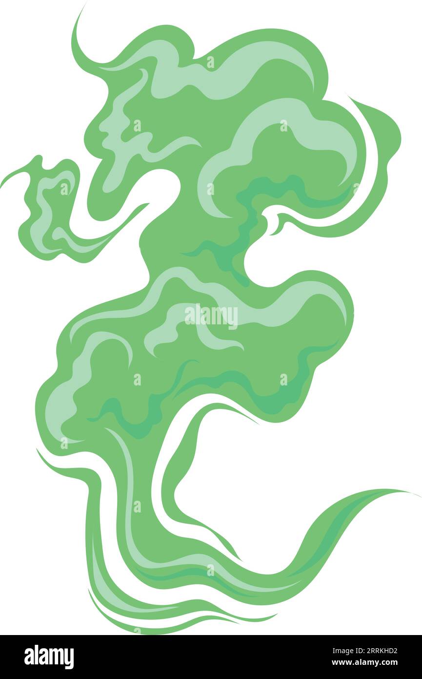 Green cartoon smoke. Stinky fart. Smelly gas isolated on white