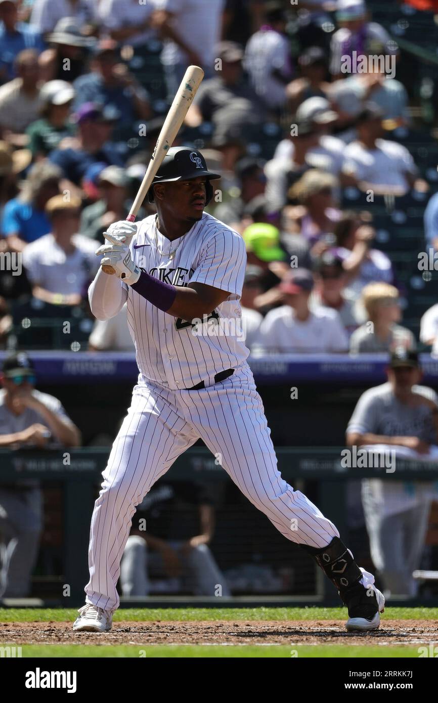 Colorado Rockies third baseman Elehuris Montero (44) waits for the