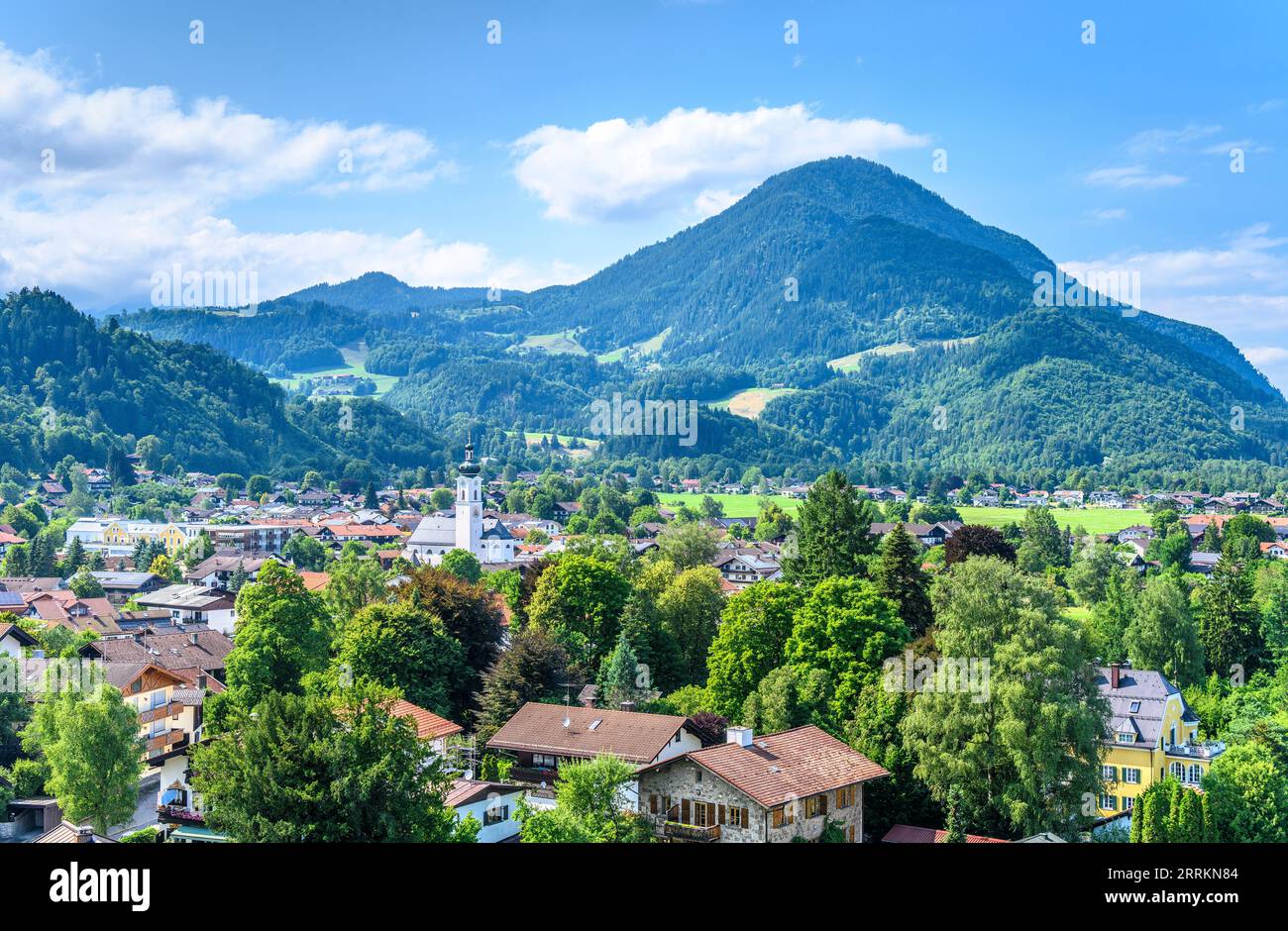 Germany, Bavaria, county Rosenheim, Oberaudorf, village view against