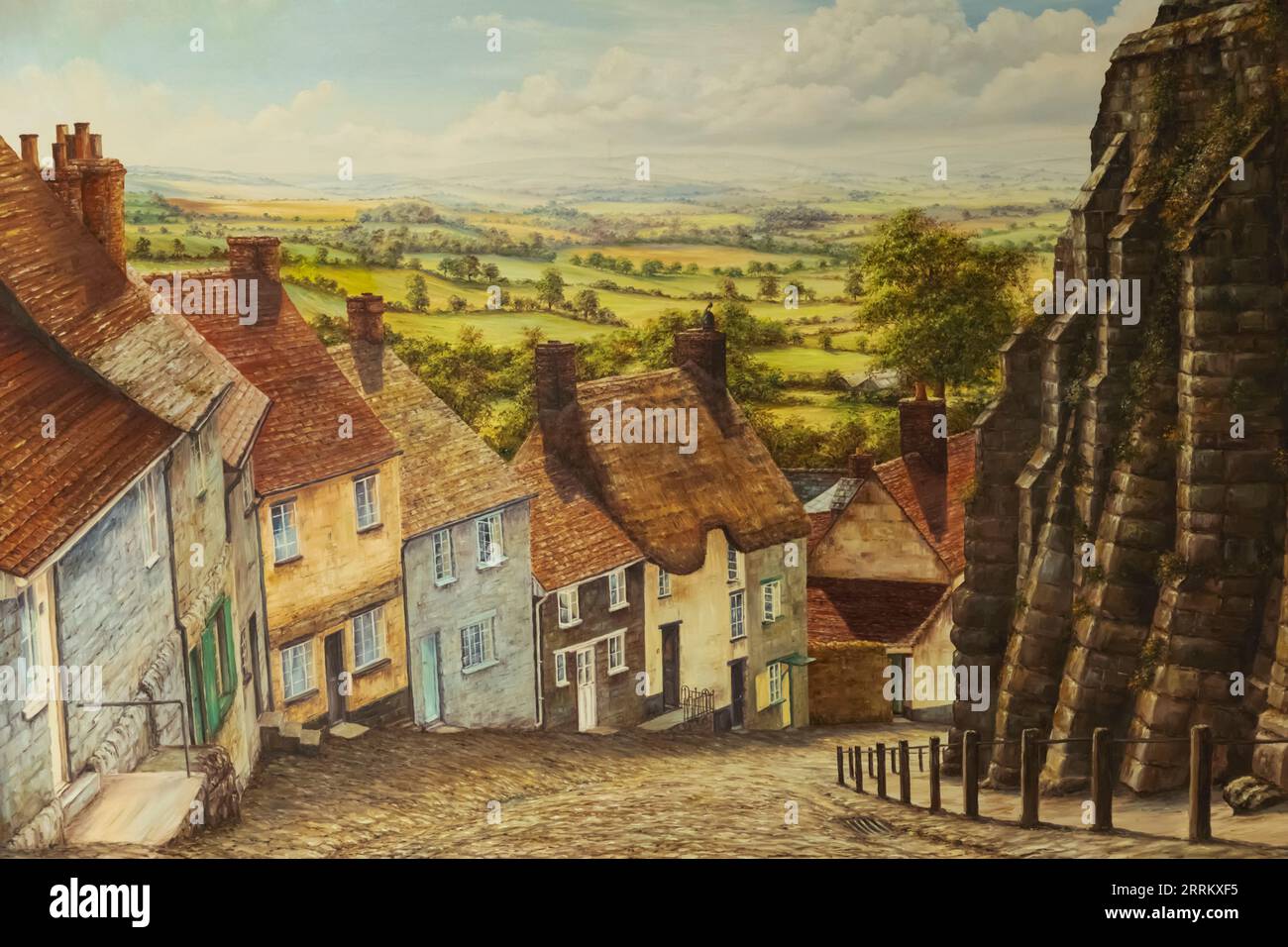 England, Dorset, Shaftesbury, Gold Hill Museum, Painting of Gold Hill Stock Photo