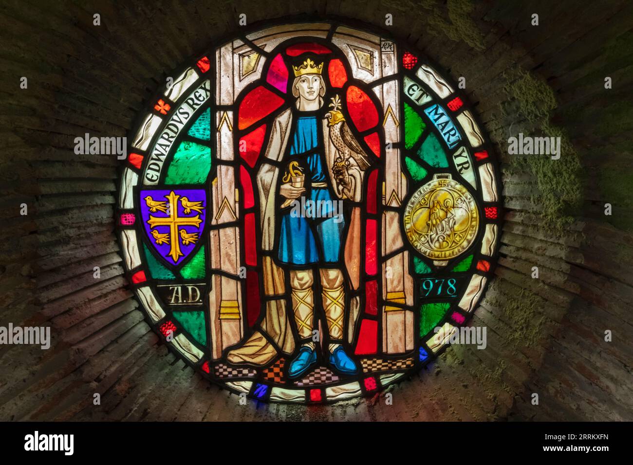 England, Dorset, Shaftesbury, Shaftesbury Abbey, Abbey Museum, Stained Glass Window depicting King Edward by Rupert Moore Stock Photo