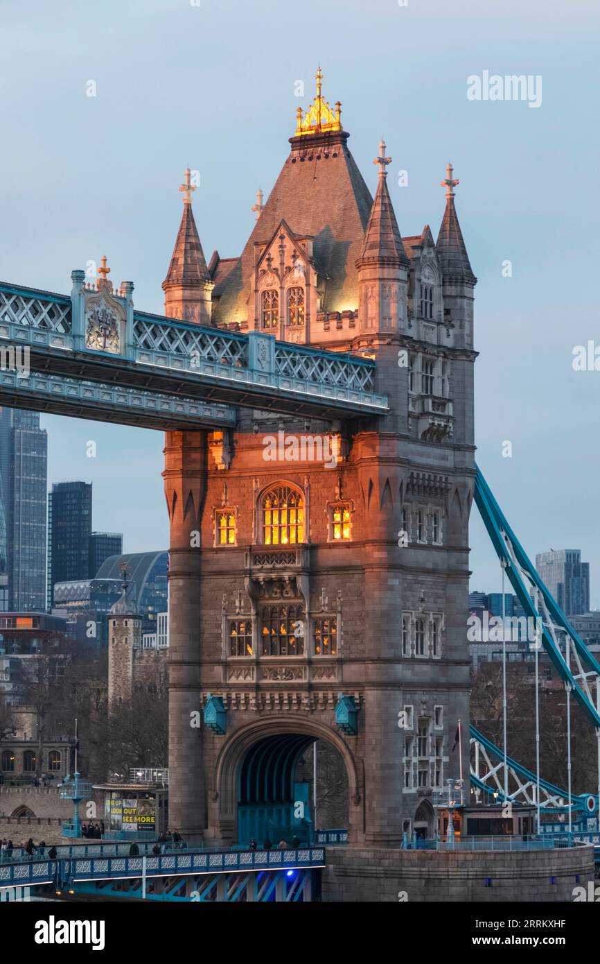 England, London, Tower Bridge and City of London Skyline with Late Afternoon Light Stock Photo