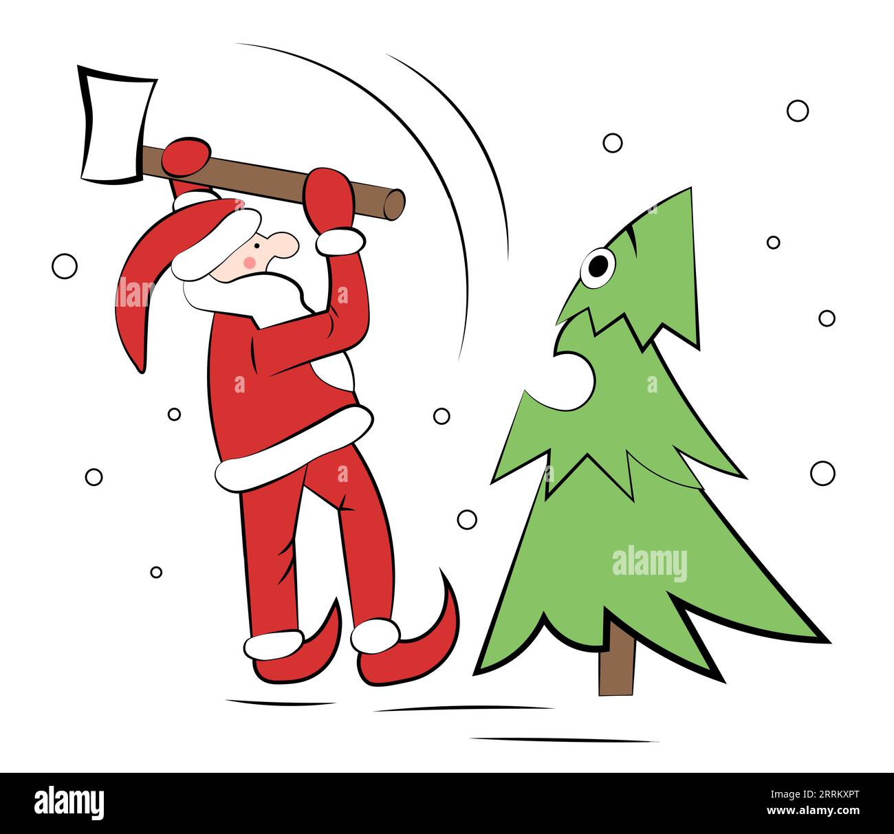 Santa Claus chopping down a Christmas tree Stock Vector