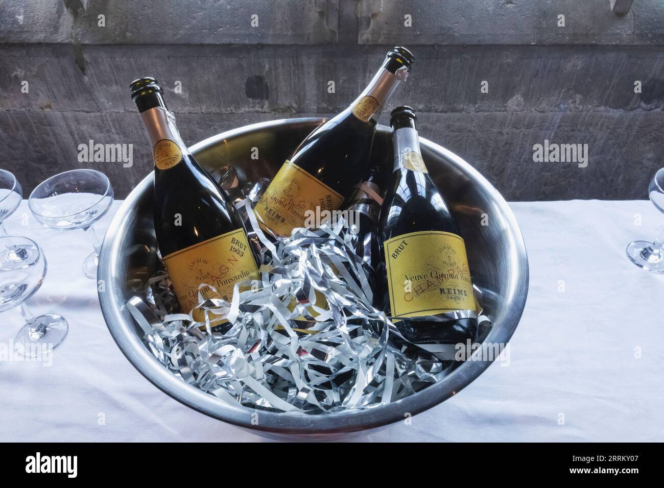 England, Kent, Maidstone, Leeds Castle, Exhibit of Empty 1935 Champagne Bottles Stock Photo Alamy