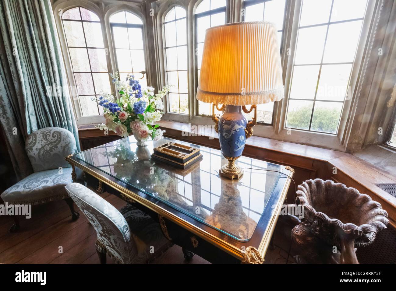England, Kent, Maidstone, Leeds Castle, Window Table and Lamp in The