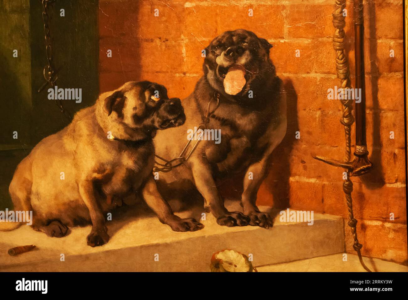 Painting of Dogs titled 'Uncle Tom' by Edwin Landseer dated 1857 Stock Photo