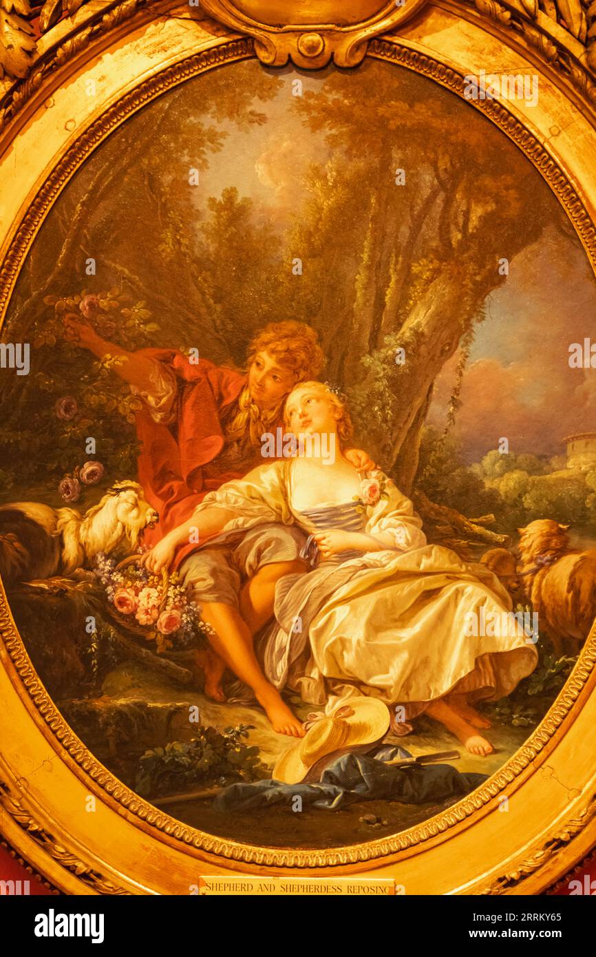 Painting titled 'Shepherd and Shepherdess Reposing' by French Artist Francois Boucher dated 1761 Stock Photo