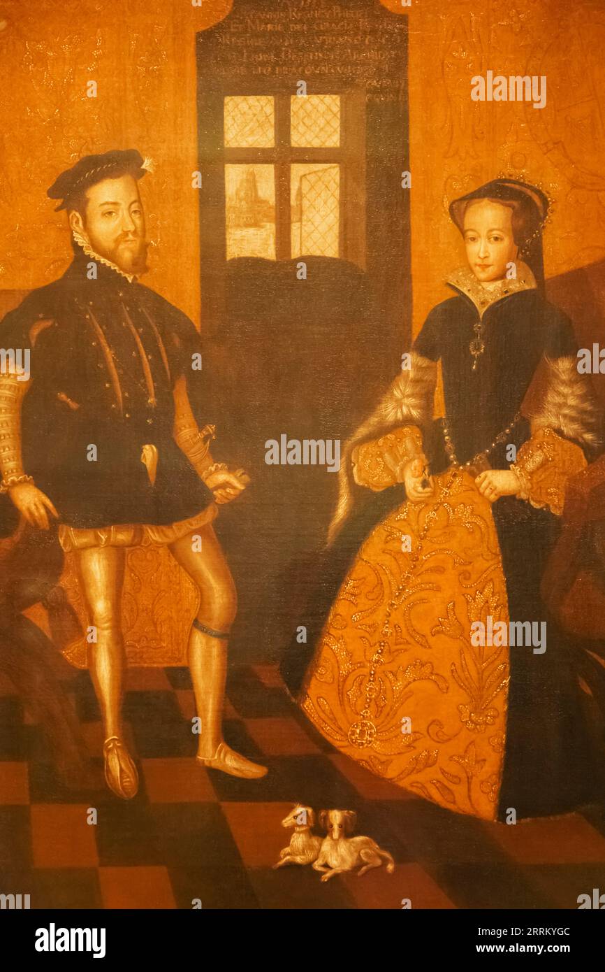 England, London, Greenwich, The Queen's House, Portrait of Mary I of England and Philip II of Spain by Lucas de Heere Stock Photo