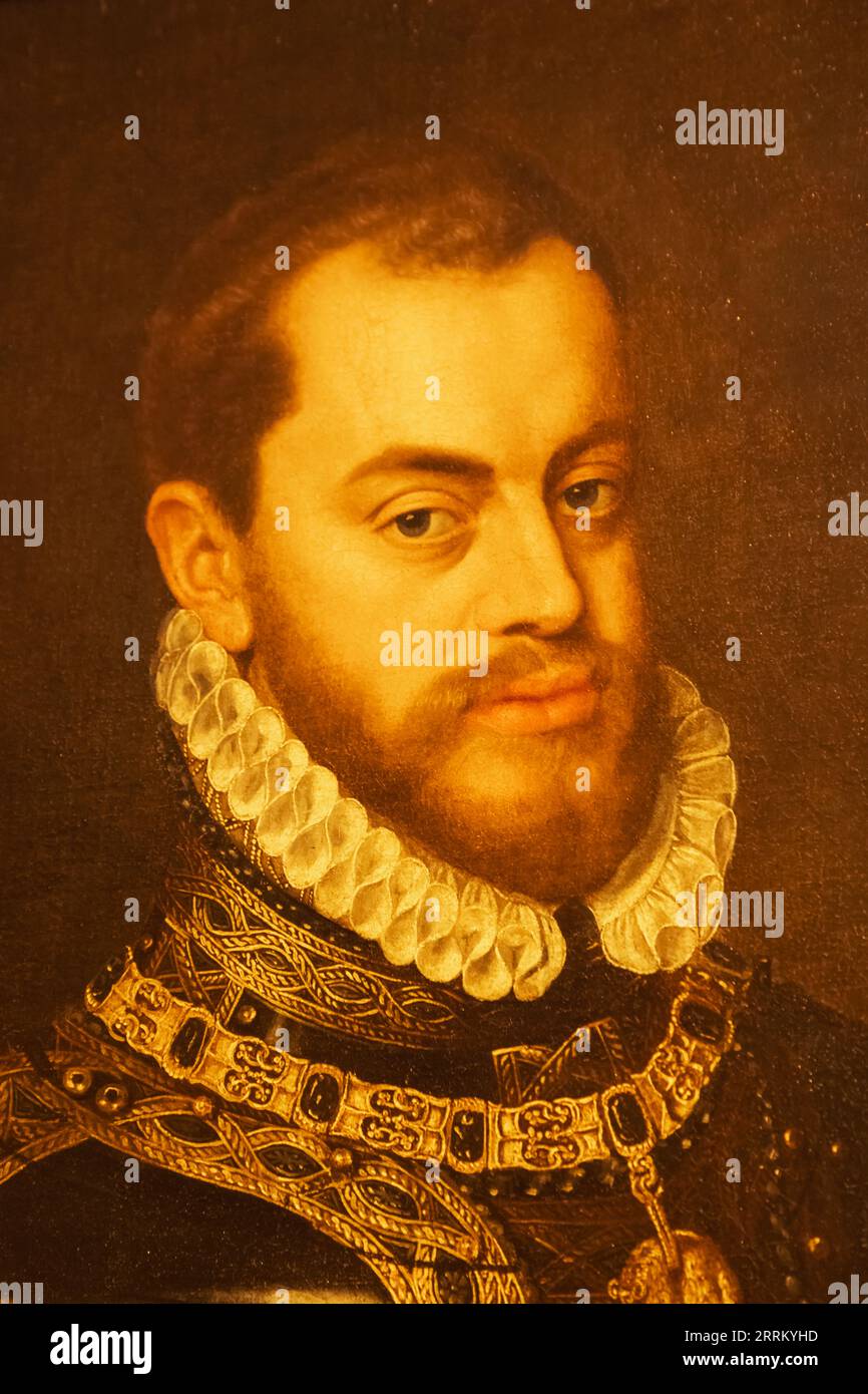 England, London, Greenwich, The Queen's House, Portrait of Philip II of Spain late 16th century Stock Photo