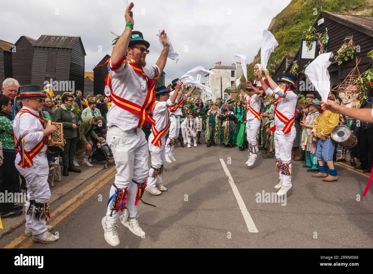 England, Sussex, East Sussex, Hastings, The Old Town, Morris Dancers in The Annual Jack in The Green Festival Stock Photo