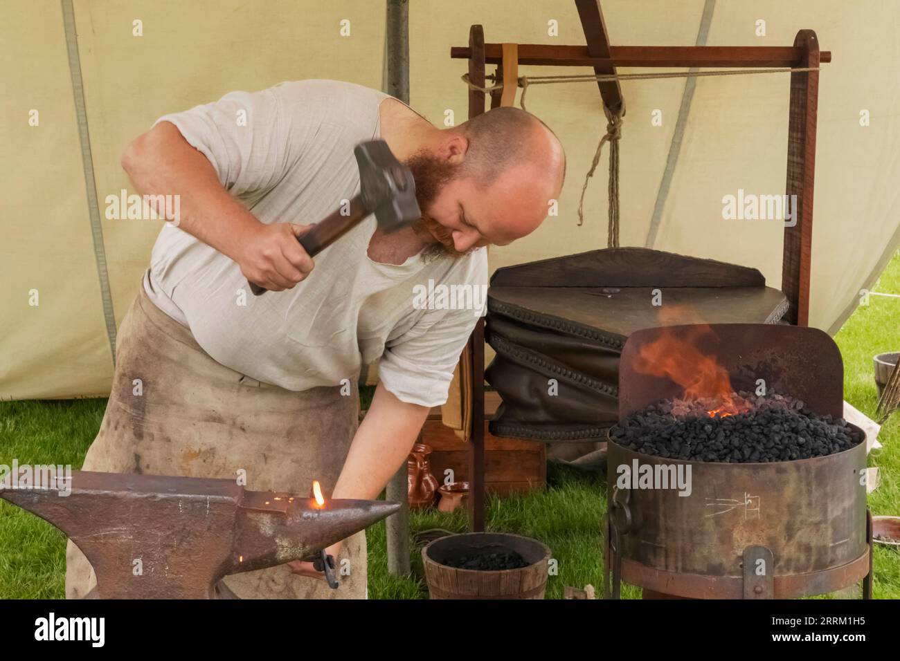 England, Kent, Maidstone, Leeds, Leeds Castle, Medieval Festival, Farrier Horseshoe Making Stock Photo