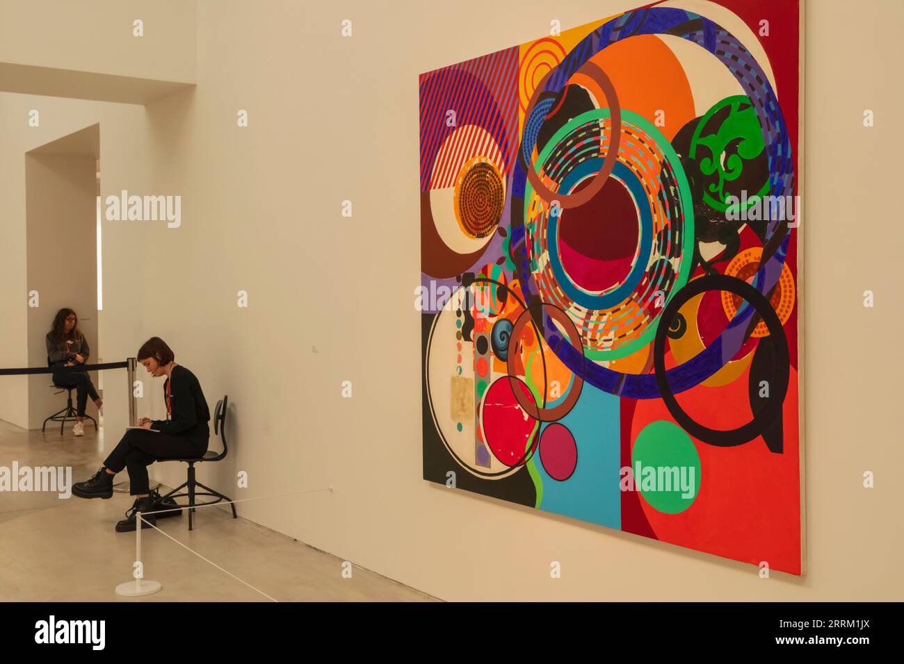 England, Kent, Margate, Turner Contemporary Art Gallery, Visitor Viewing Artwork by Brazilian Artist Beatriz Milhazes Stock Photo