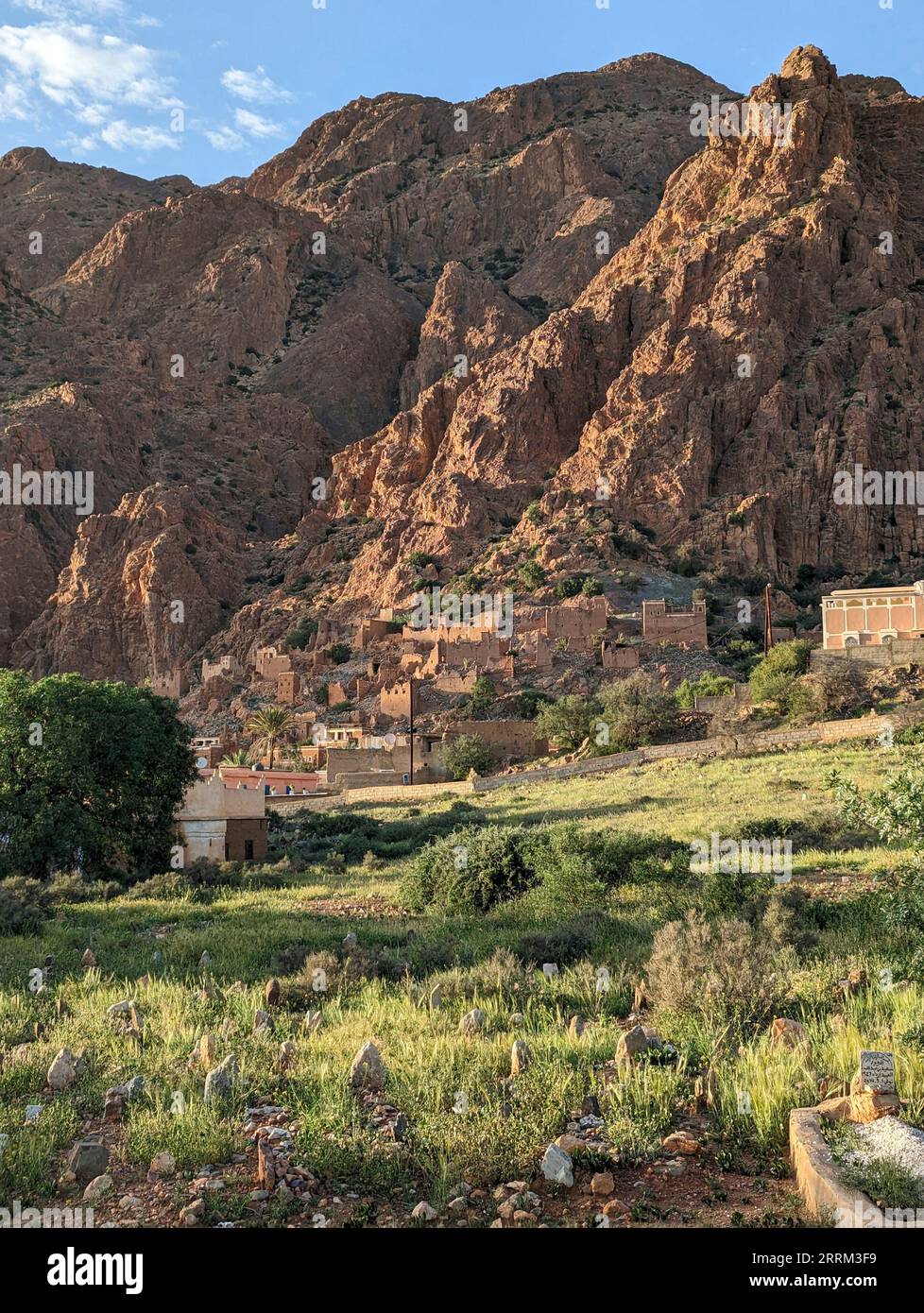 Beautiful little village Oumesnat with clay houses in the Anti-Atlas mountains of Morocco Stock Photo