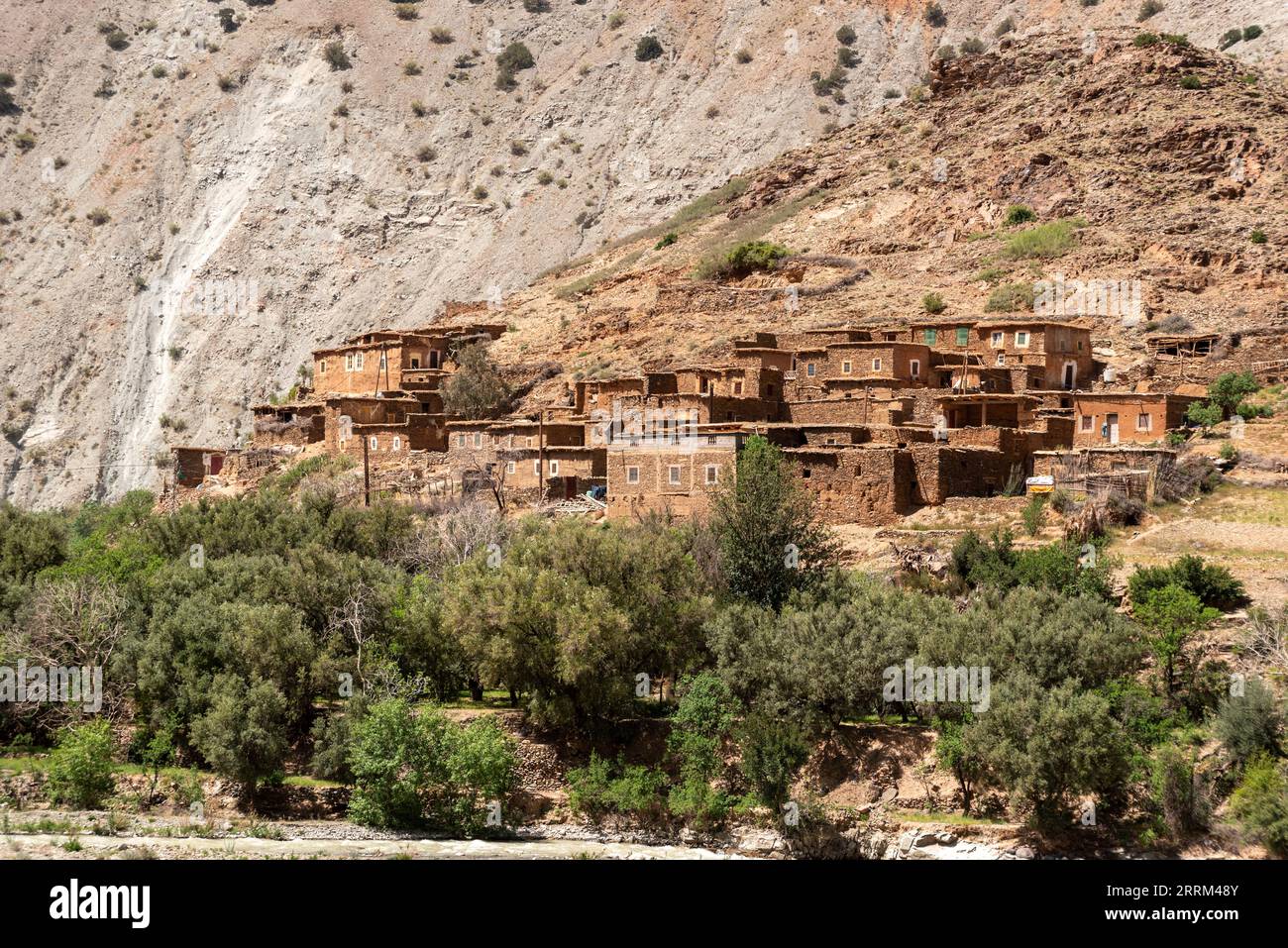 Picturesque village Douar Ouddift at the Tizi n'Test pass in the Atlas mountains of Morocco Stock Photo