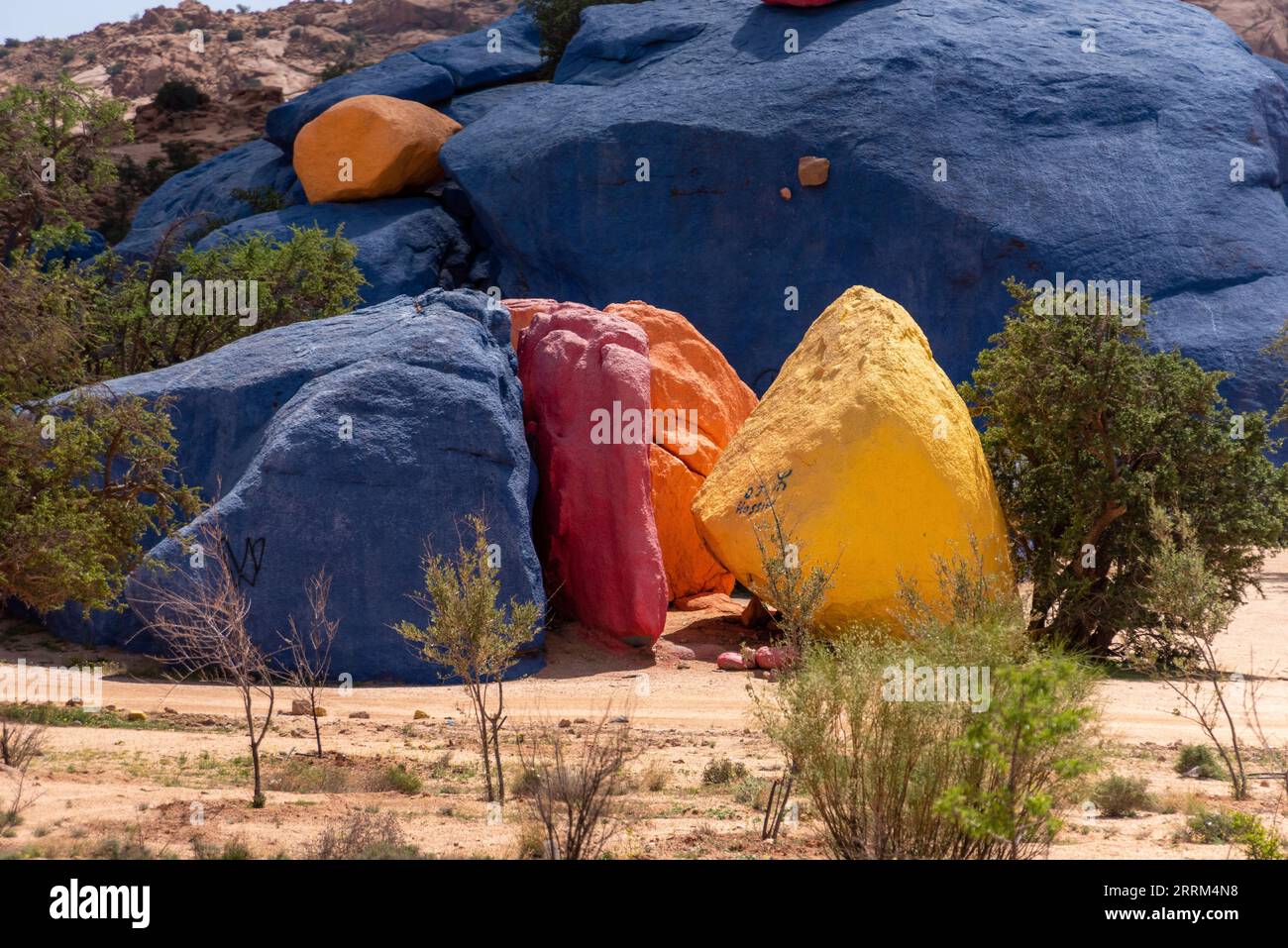 Famous painted rocks in the Tafraoute valley in South Morocco Stock Photo