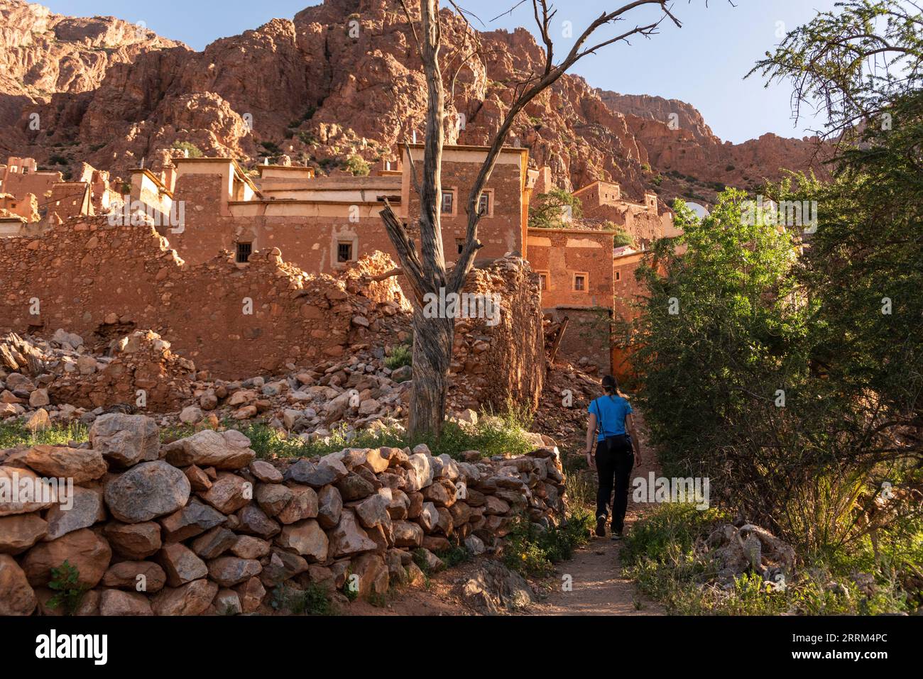 Beautiful little village Oumesnat with typical clay houses in the Anti-Atlas mountains of Morocco Stock Photo