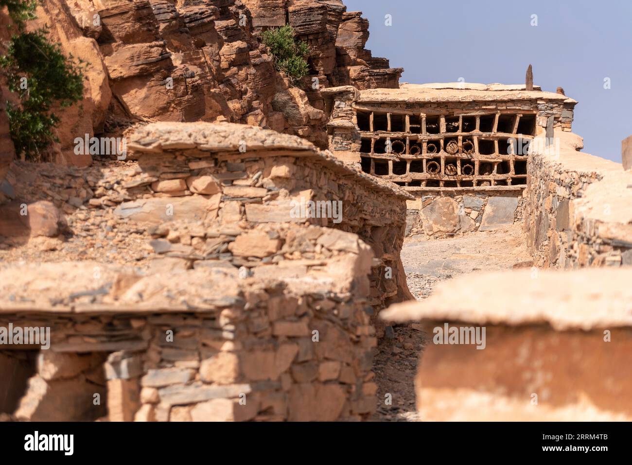 An old beehive in the Id Aissa agadir, an old granary in Amtoudi, Morocco Stock Photo