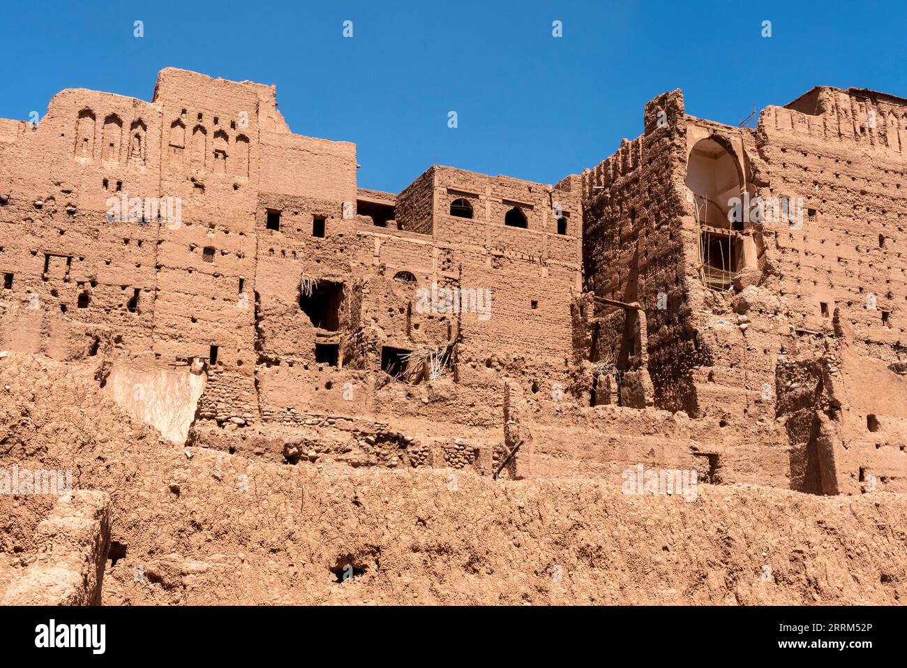 Detail of traditional berber clay houses in the village of Tamenougalt in the Draa valley, Morocco Stock Photo
