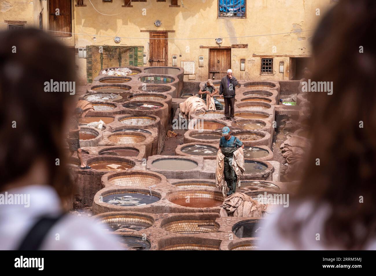 Fes, Morocco, Famous tannery in the medina of Fes, where leather is being processed for generations, Morocco Stock Photo