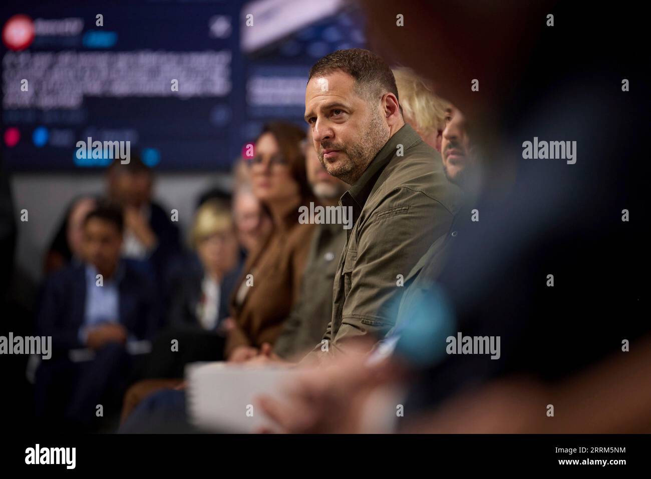 Kyiv, Ukraine. 08th Sep, 2023. Ukrainian chief of presidential staff Andriy Yermak, center, listens to speakers at the 18th meeting of the Yalta European Strategy conference, September 8, 2023 in Kyiv, Ukraine. Credit: Ukraine Presidency/Ukrainian Presidential Press Office/Alamy Live News Stock Photo