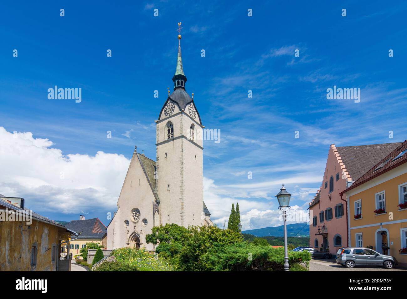 Althofen, church Althofen, castle Neues Schloss in Central Carinthia, Carinthia, Austria Stock Photo