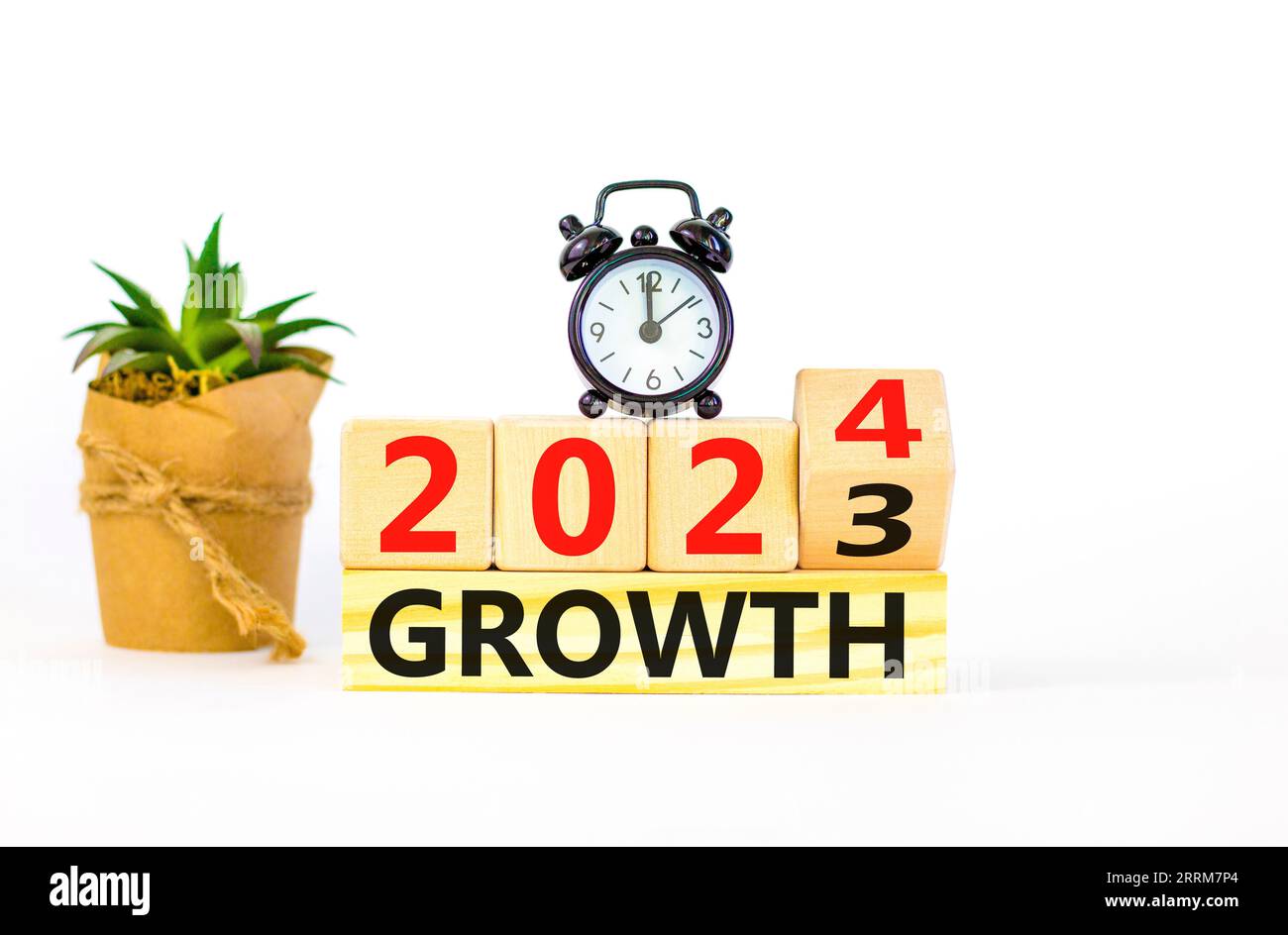 Planning 2024 growth new year symbol. Businessman turns a wooden cube